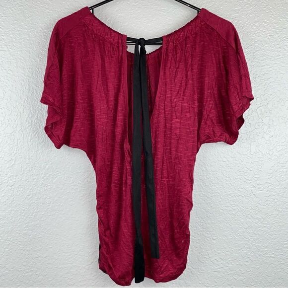 Miss Royal T Womens Floral Print Round Neck Short Sleeve Tie Back Blouse Small - Picture 7 of 9